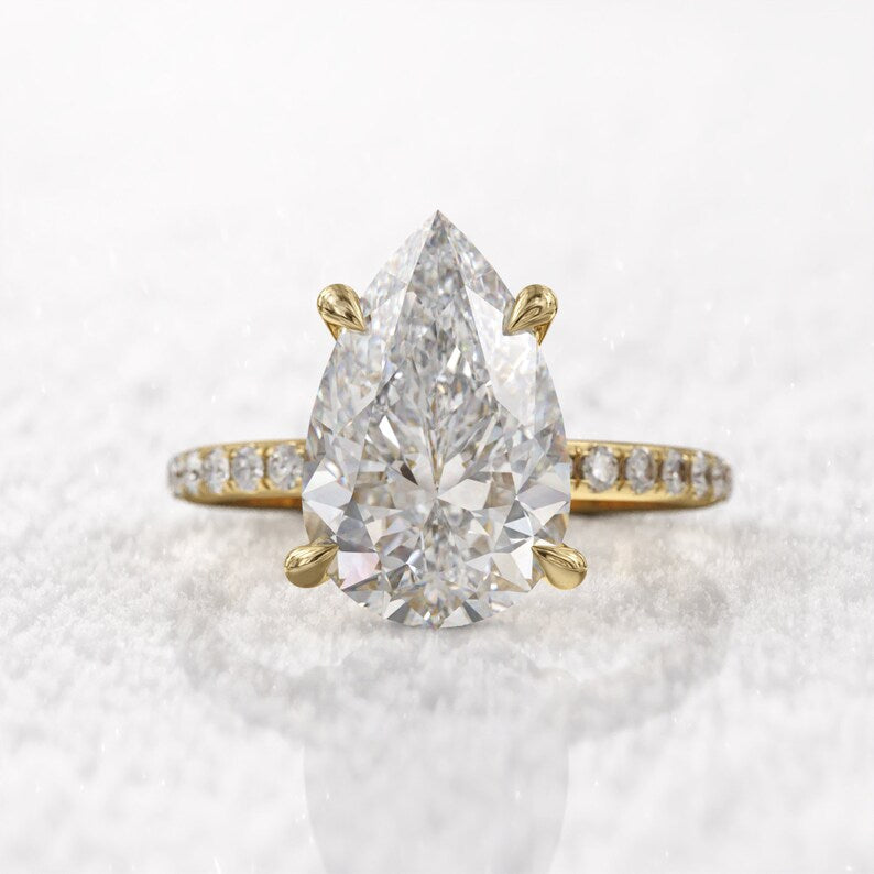 3CT Pear Diamond Hidden Halo Moissanite Engagement Ring