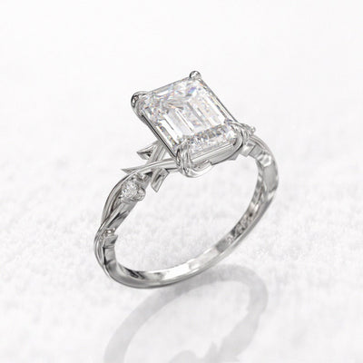 3.50ct Emerald Cut Diamond Twig Moissanite Engagement Ring