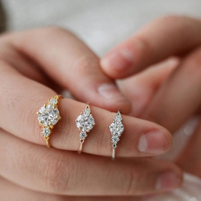 Round Brilliant Three Stone Moissanite Diamond Ring