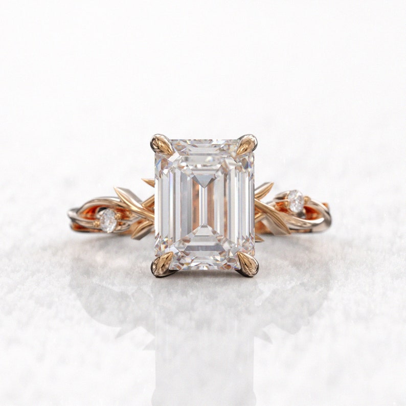 3.50ct Emerald Cut Diamond Twig Moissanite Engagement Ring