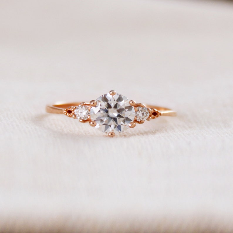 Round Brilliant Three Stone Moissanite Diamond Ring