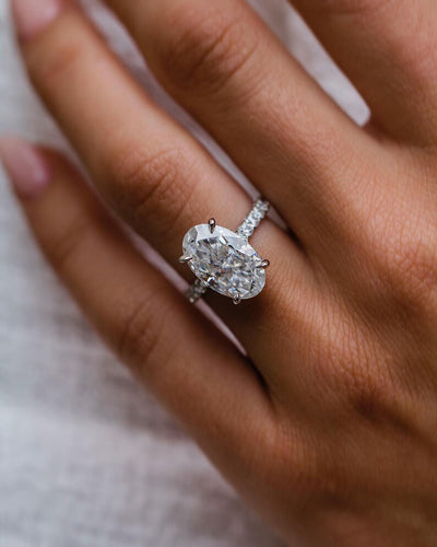 6.20ct Oval Cut Hidden Halo Diamond Moissanite Pave Engagement Ring For Women