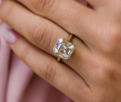4.0ct Asscher Cut Bezel Diamond Moissanite Engagement Ring