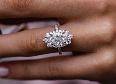 3.5ct Oval Cut Halo Moissanite Diamond Pave Engagement Ring For Women