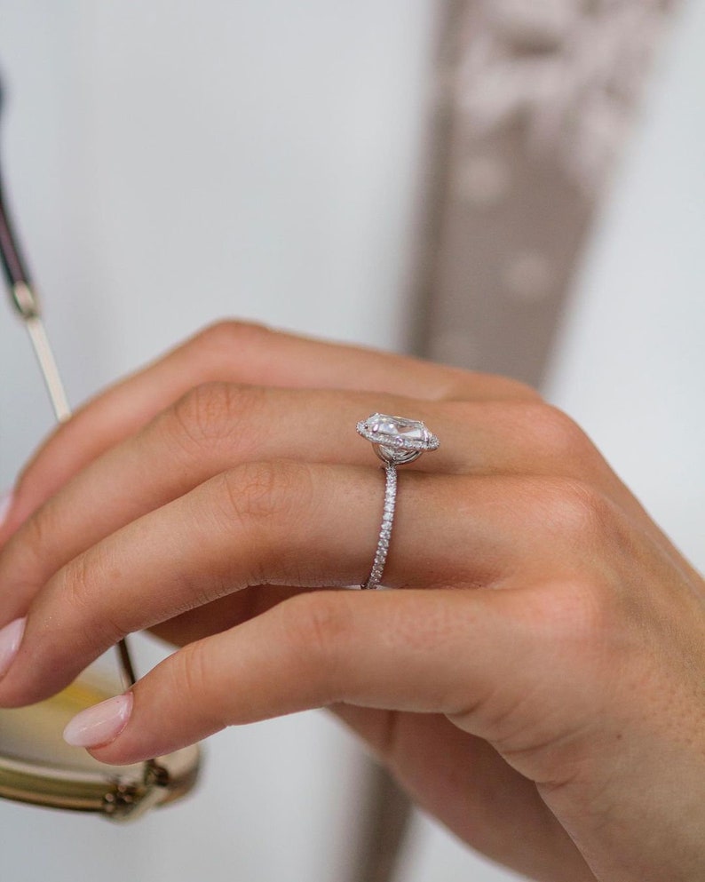 2.40ct Cushion Cut Pave Moissanite Diamond Halo Engagement Ring