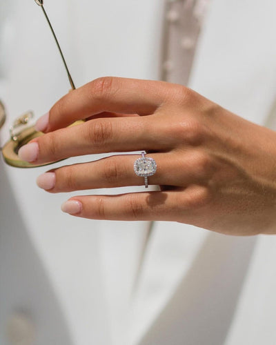 2.40ct Cushion Cut Pave Moissanite Diamond Halo Engagement Ring