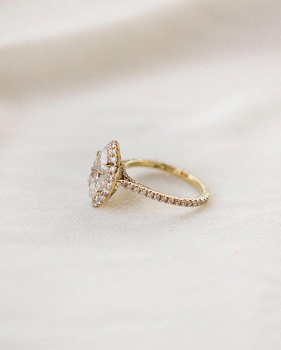 3.55ct Marquise Cut Halo Moissanite Diamond Pave Engagement Ring