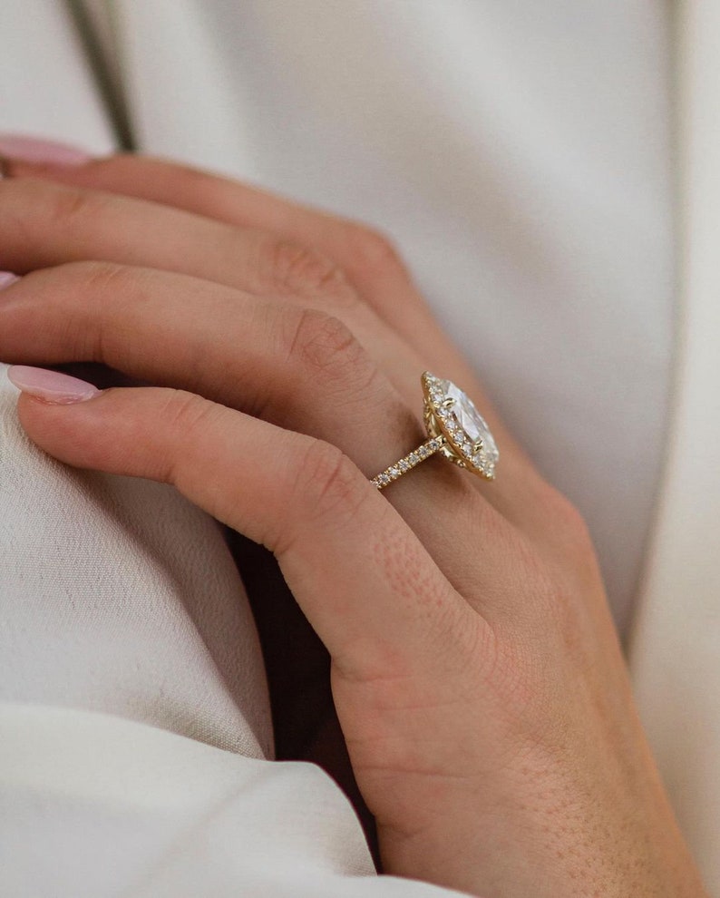 3.55ct Marquise Cut Halo Moissanite Diamond Pave Engagement Ring