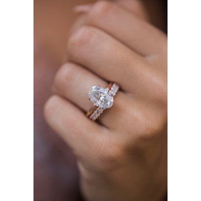 4.0ct Elongated Oval Cut Solitaire Moissanite Diamond Engagement Ring