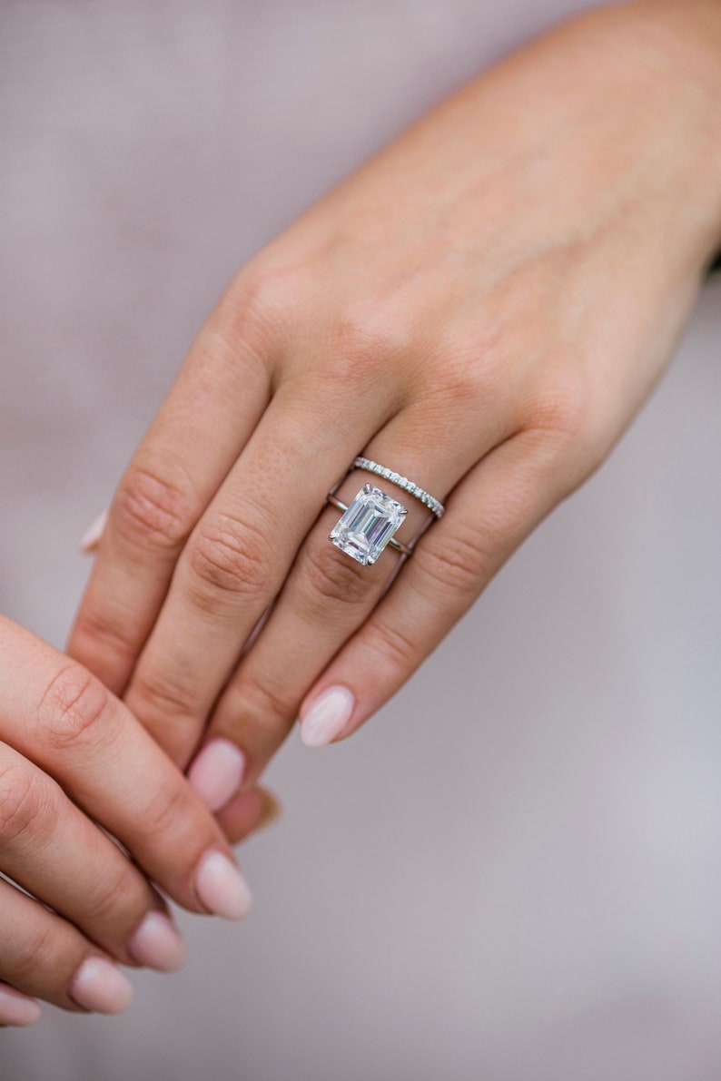 5.5ct Emerald Cut Solitaire Moissanite Diamond Engagement Ring