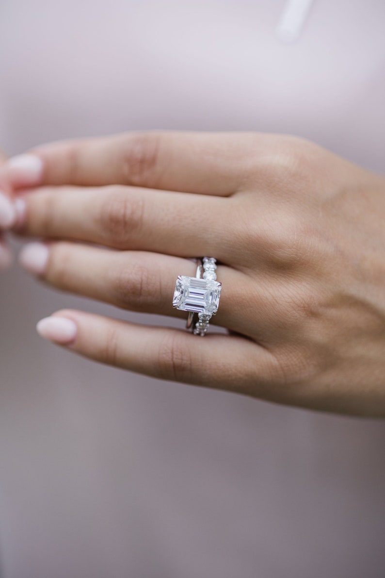 5.5ct Emerald Cut Solitaire Moissanite Diamond Engagement Ring