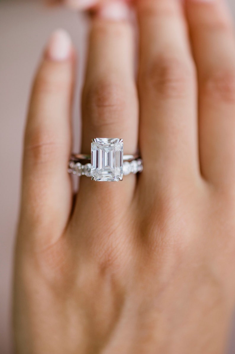 5.5ct Emerald Cut Solitaire Moissanite Diamond Engagement Ring