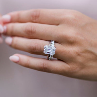5.5ct Emerald Cut Solitaire Moissanite Diamond Engagement Ring