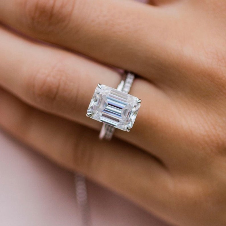 5.5ct Emerald Cut Solitaire Moissanite Diamond Engagement Ring
