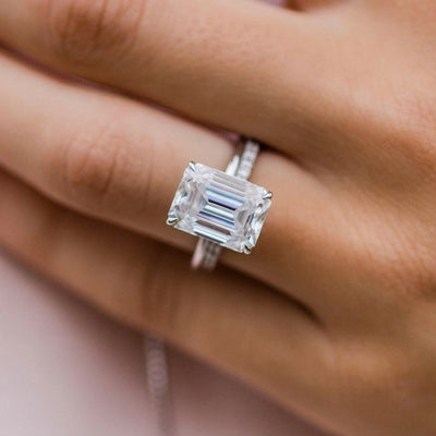 5.5ct Emerald Cut Solitaire Moissanite Diamond Engagement Ring