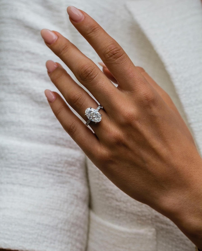 6.20ct Oval Cut Hidden Halo Diamond Moissanite Pave Engagement Ring For Women