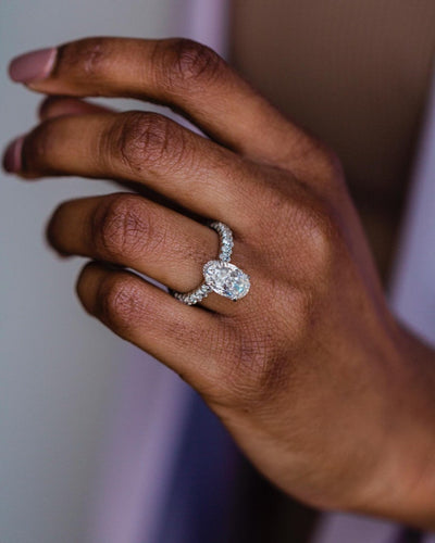 4.10ct Oval Cut Hidden Halo Diamond Moissanite Pave Engagement Ring