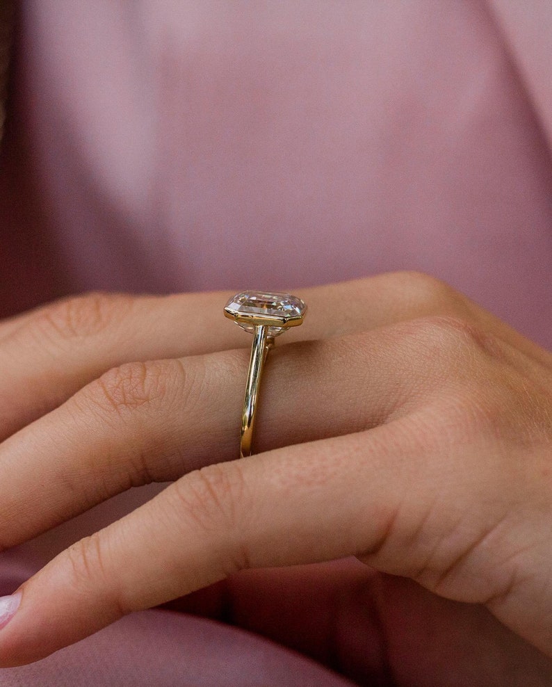 4.0ct Asscher Cut Bezel Diamond Moissanite Engagement Ring