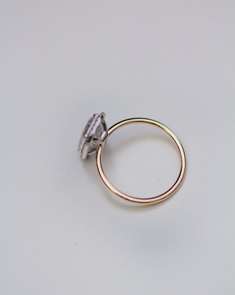 3.0ct Emerald Cut Halo Moissanite Diamond Engagement Ring