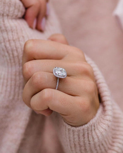 3.65ct Cushion Cut Halo Moissanite Diamond  Pave Engagement Ring