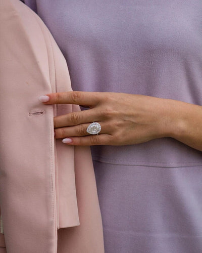 6.16ct Pear Cut Halo Moissanite Diamond Pave Engagement Ring