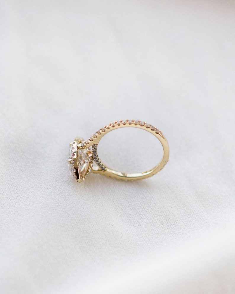 3.55ct Marquise Cut Halo Moissanite Diamond Pave Engagement Ring