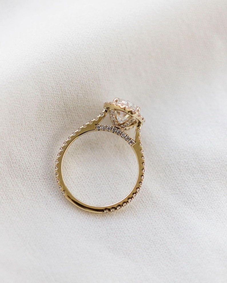 3.55ct Marquise Cut Halo Moissanite Diamond Pave Engagement Ring