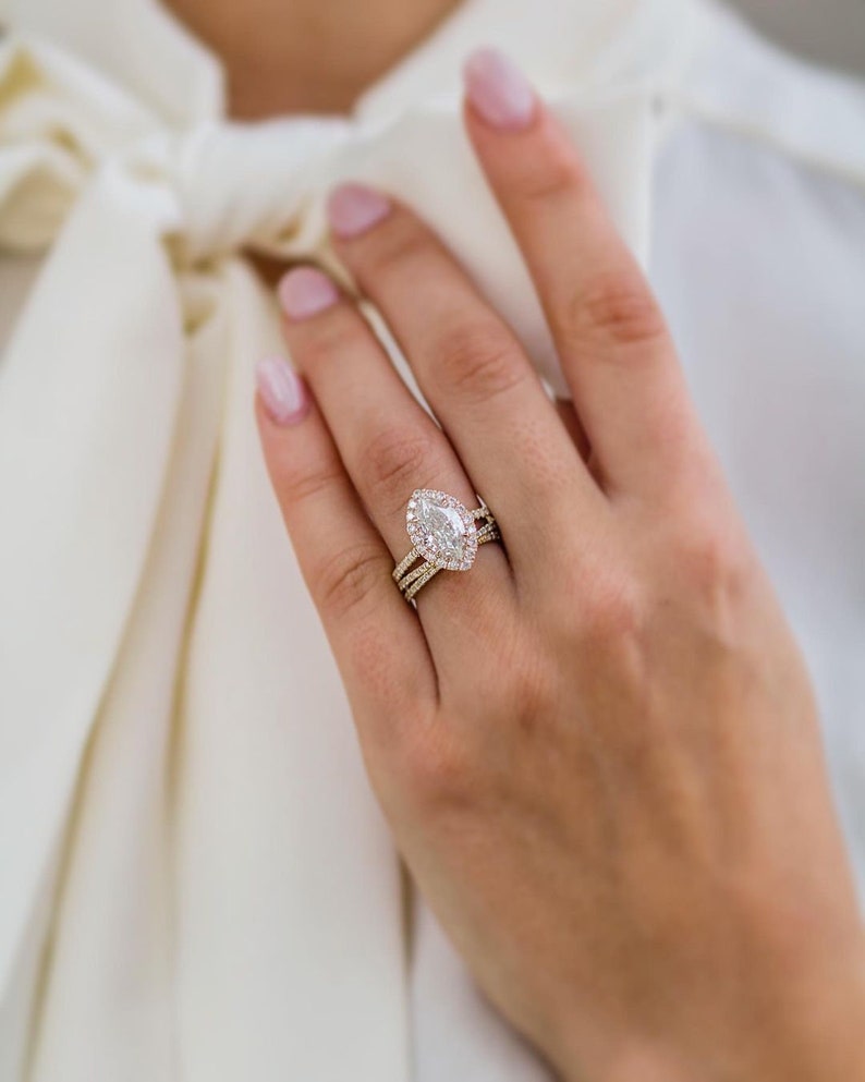 3.55ct Marquise Cut Halo Moissanite Diamond Pave Engagement Ring