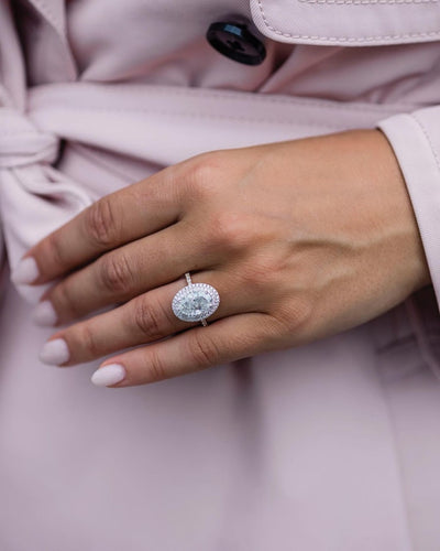 4.0ct Oval Cut Double Halo Moissanite Diamond Pave Engagement Ring For Women