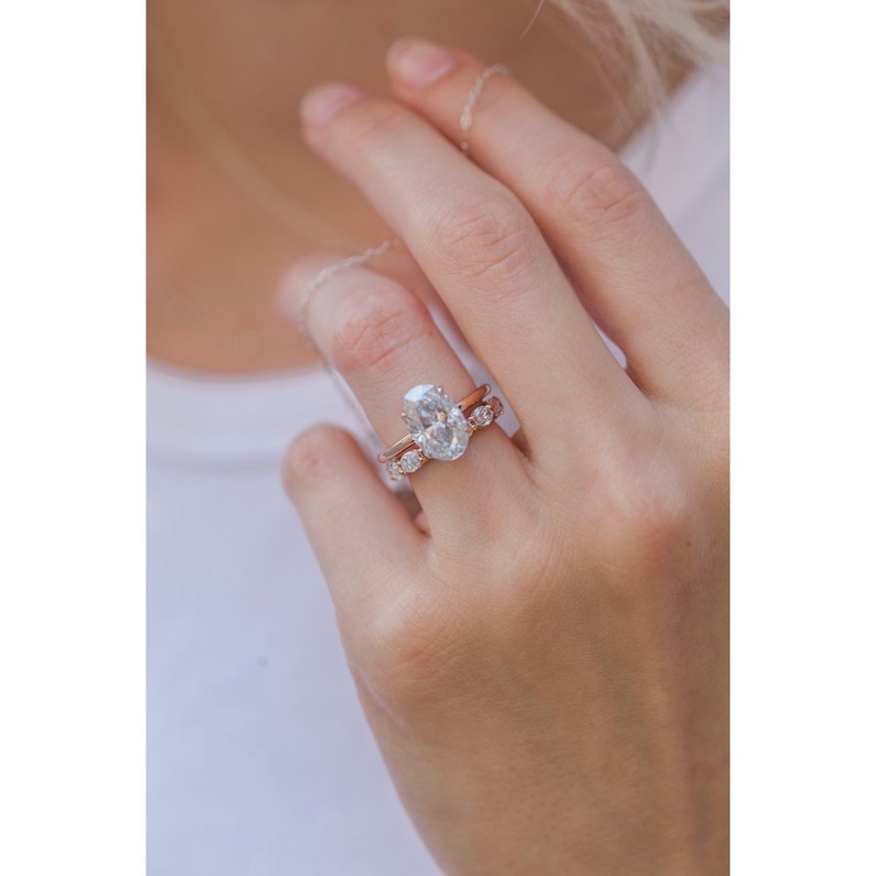 4.0ct Elongated Oval Cut Solitaire Moissanite Diamond Engagement Ring