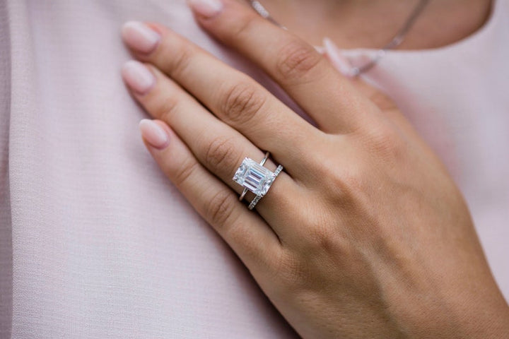 5.5ct Emerald Cut Solitaire Moissanite Diamond Engagement Ring