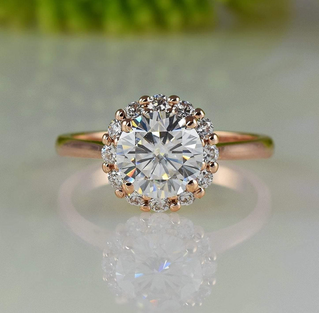 1.20ct Round Brilliant Diamond Halo Moissanite Engagement Ring