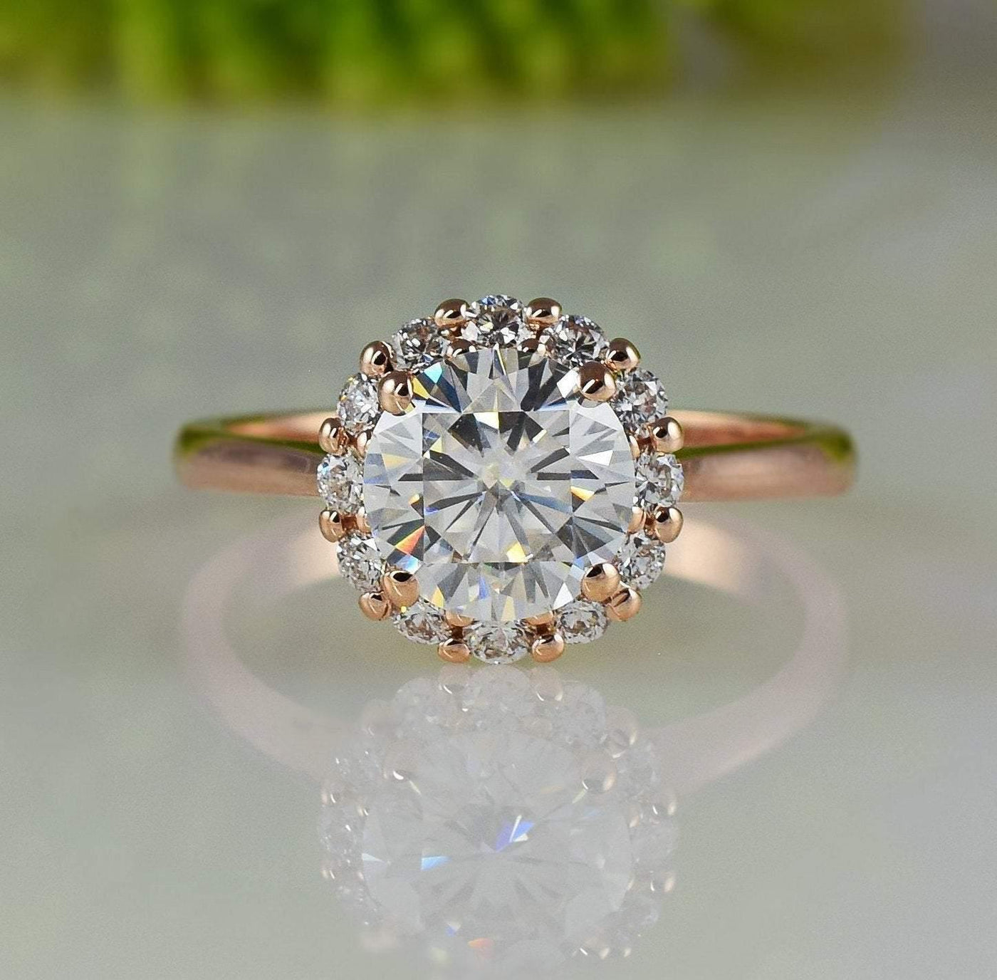 1.20ct Round Brilliant Diamond Halo Moissanite Engagement Ring