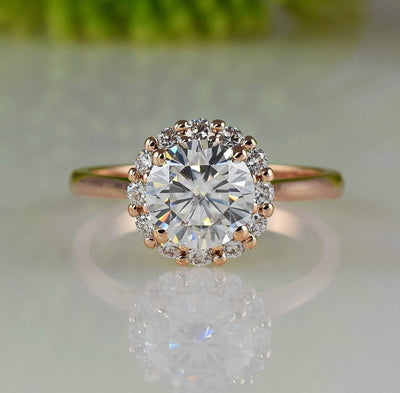 1.20ct Round Brilliant Diamond Halo Moissanite Engagement Ring