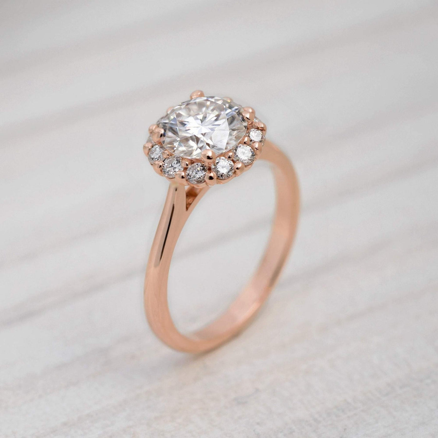 1.20ct Round Brilliant Diamond Halo Moissanite Engagement Ring