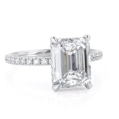 2.5 CT Emerald Cut Hidden Halo Moissanite Engagement Ring
