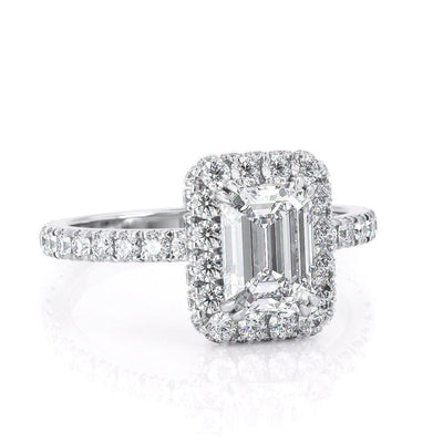 1.0 CT Emerald Cut Halo Moissanite Engagement Ring