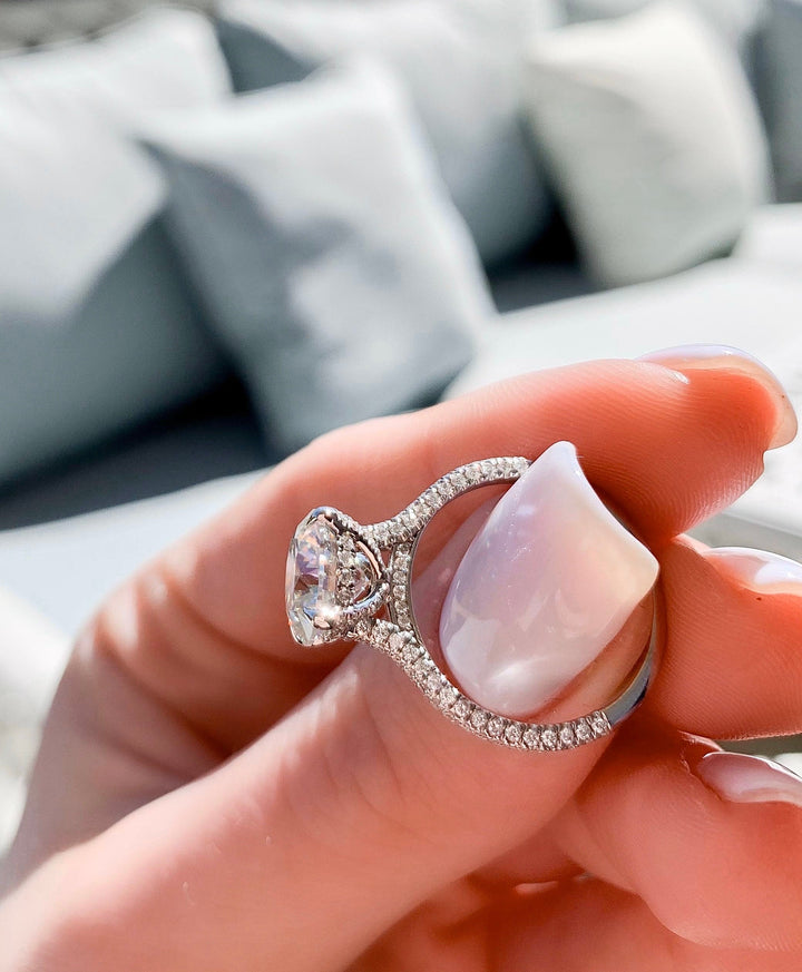 2.5 CT Round cut Hidden Halo Moissanite Engagement Ring