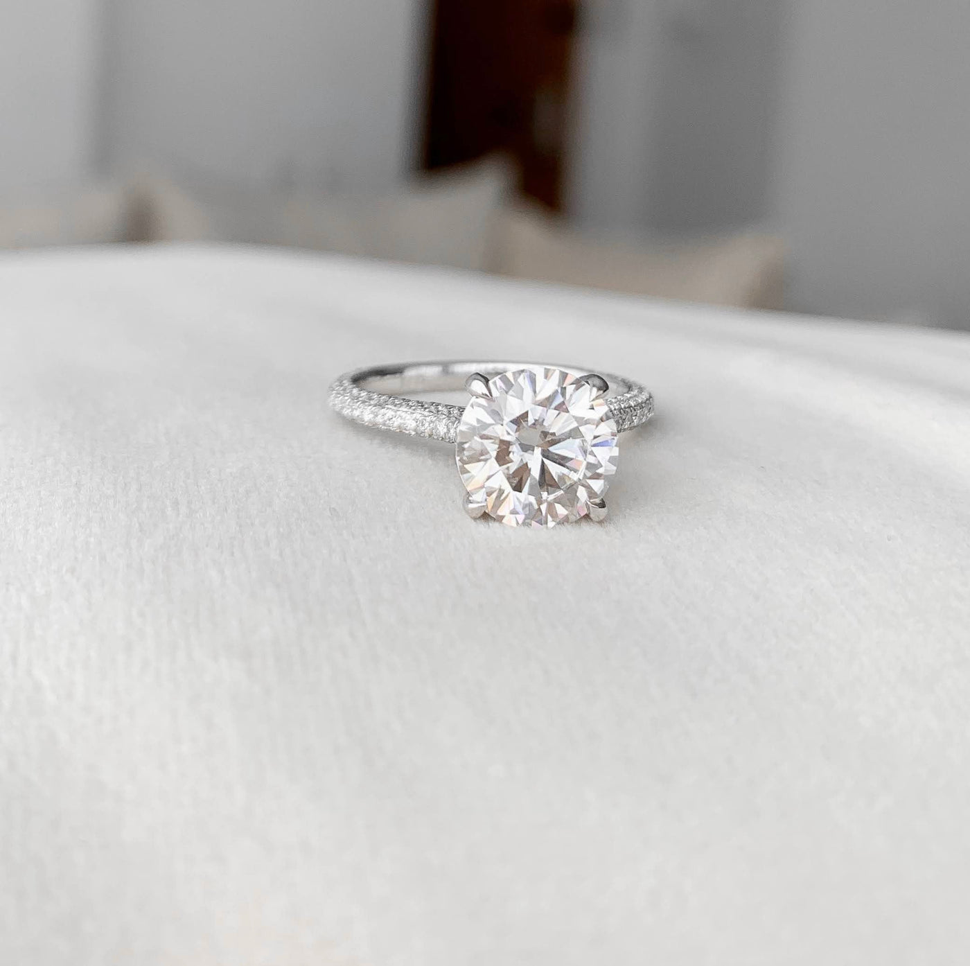 2.5 CT Round cut Hidden Halo Moissanite Engagement Ring