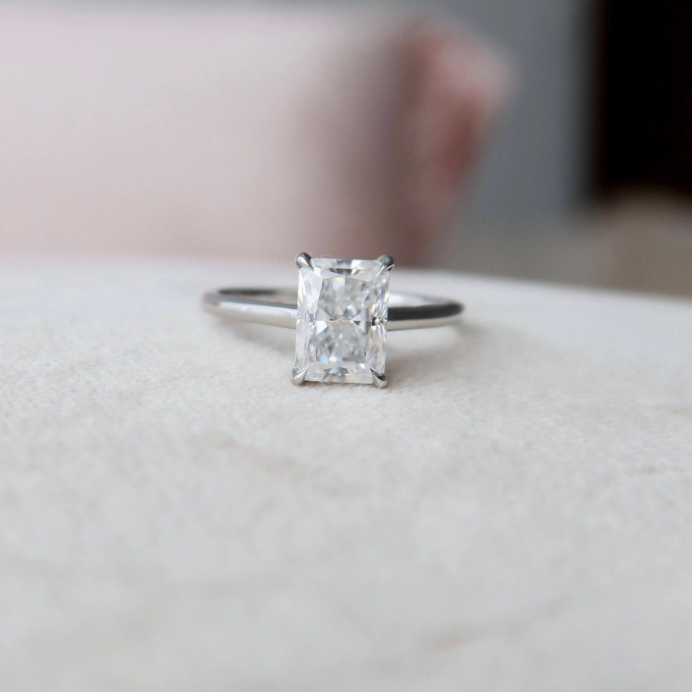 2.0CT Radiant Cut Hidden Halo Moissanite Diamond Engagement Ring