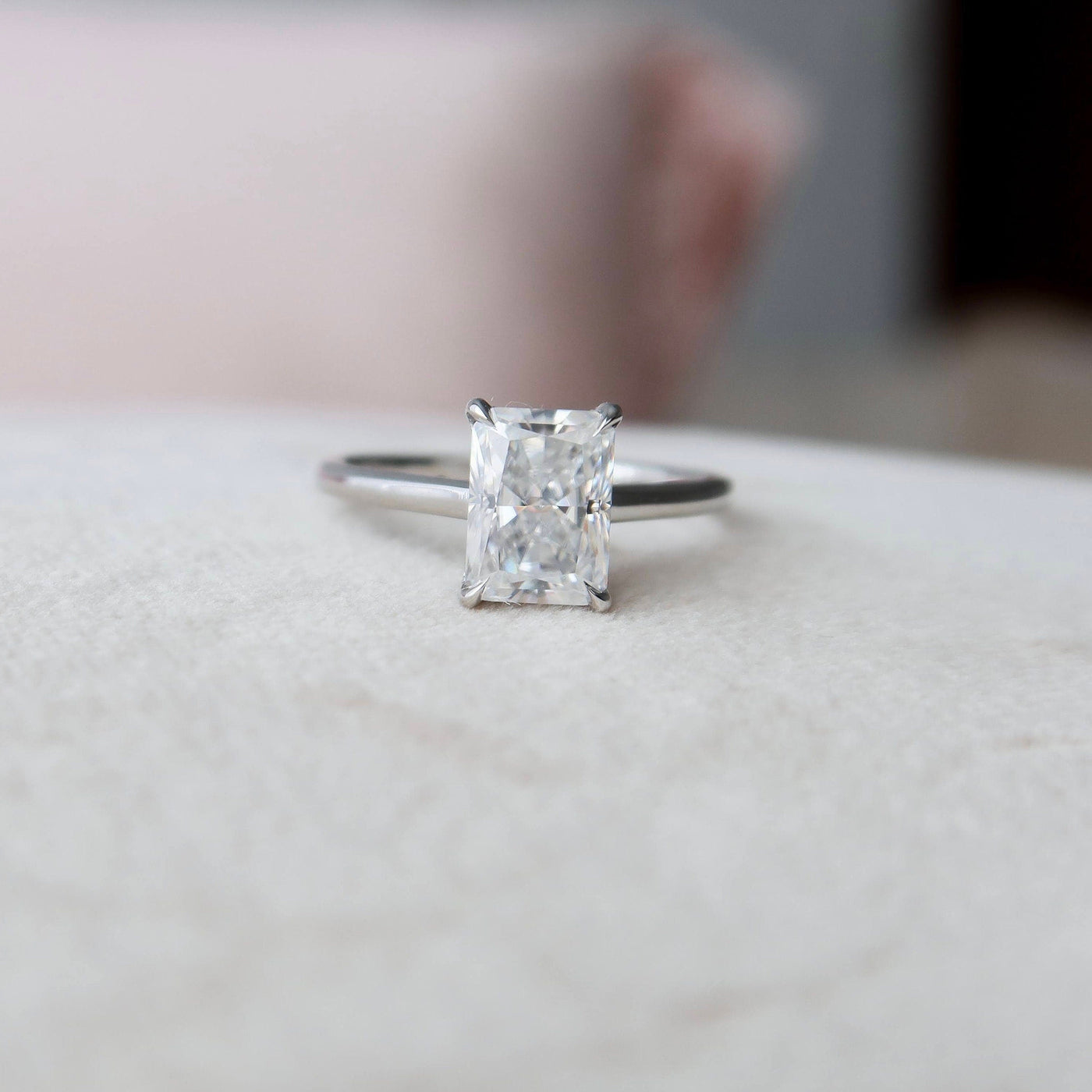 3.0CT Radiant Cut Hidden Halo Moissanite Diamond Engagement Ring