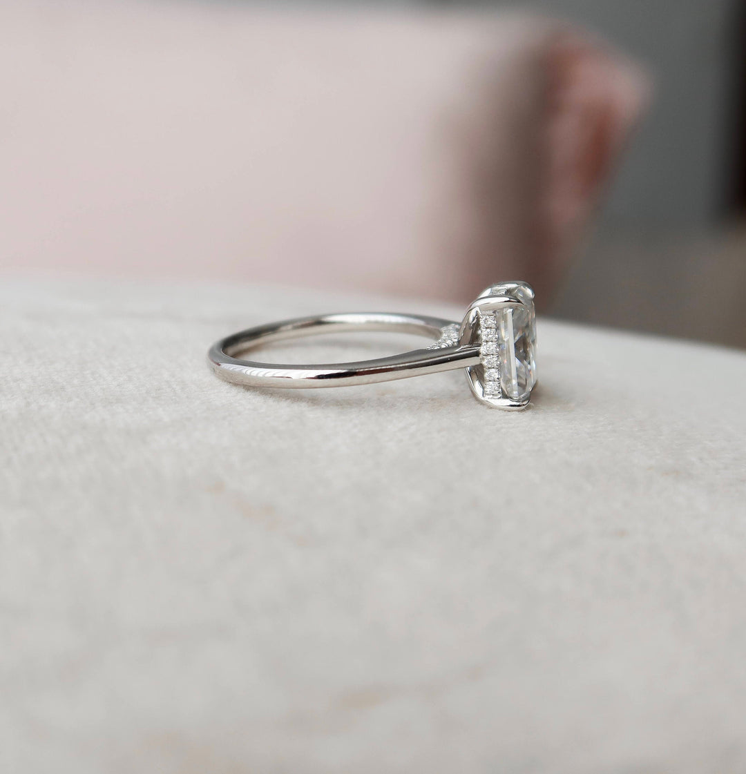 2.0CT Radiant Cut Hidden Halo Moissanite Diamond Engagement Ring