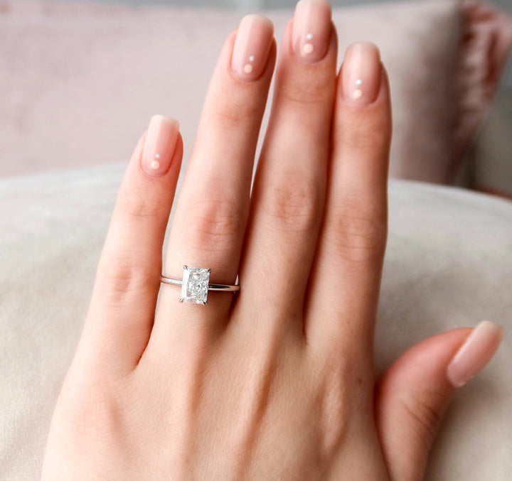 2 CT Radiant Cut Hidden Halo Moissanite Engagement Ring