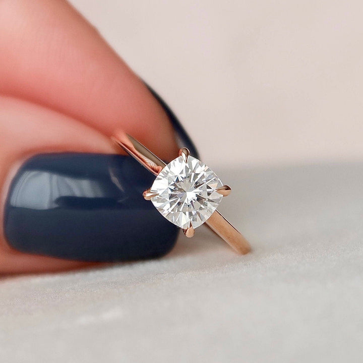 2.0CT Cushion Cut Moissanite Hidden Halo Engagement Ring