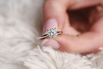 2.0CT Cushion Cut Moissanite Hidden Halo Engagement Ring