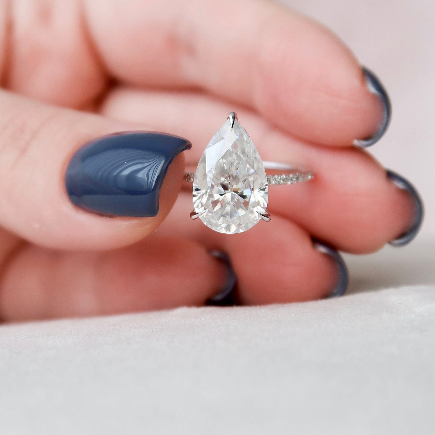 4.50CT Pear Cut Pave Moissanite Diamond Hidden Halo Engagement Ring