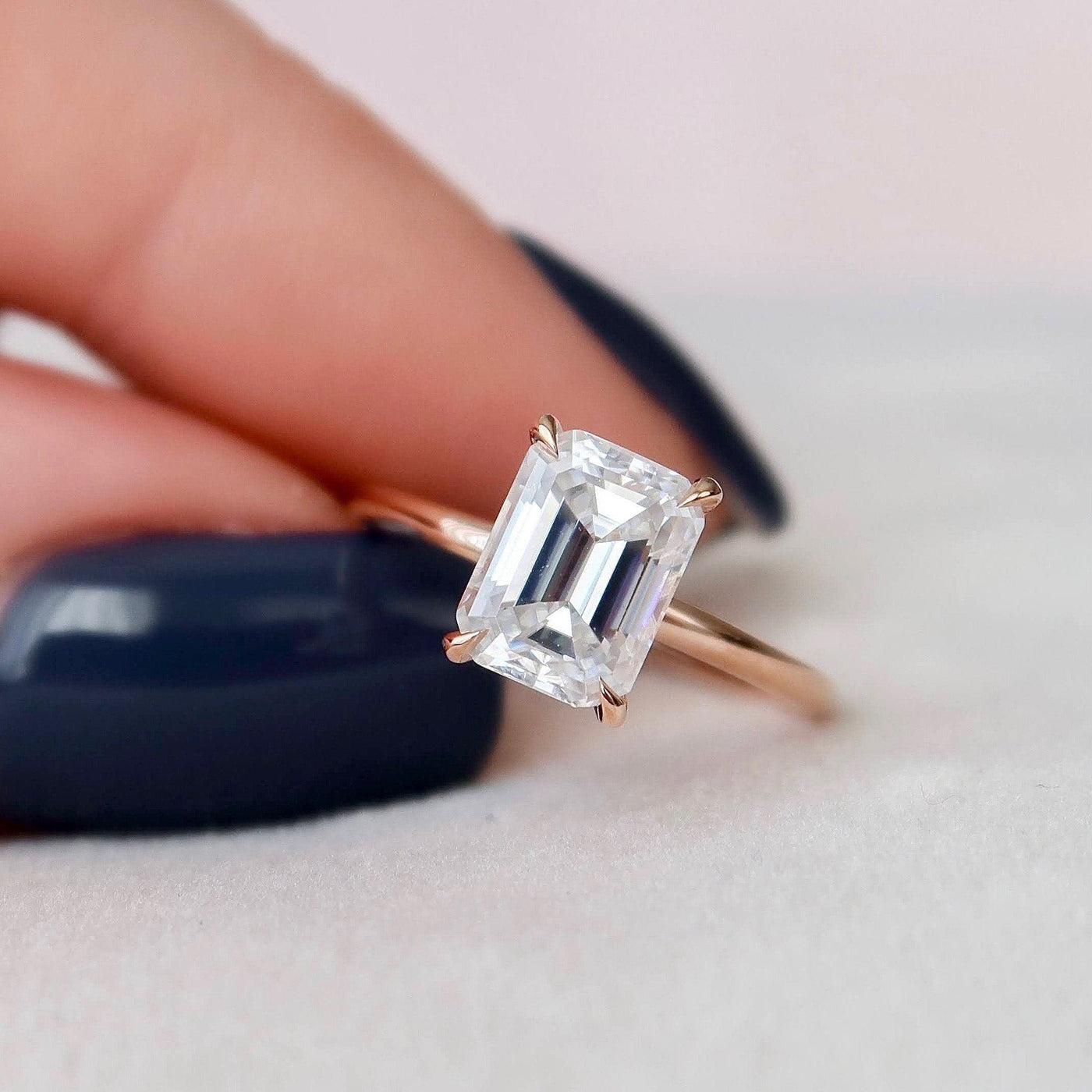 2.0CT Emerald Cut Hidden Halo Moissanite Engagement Ring