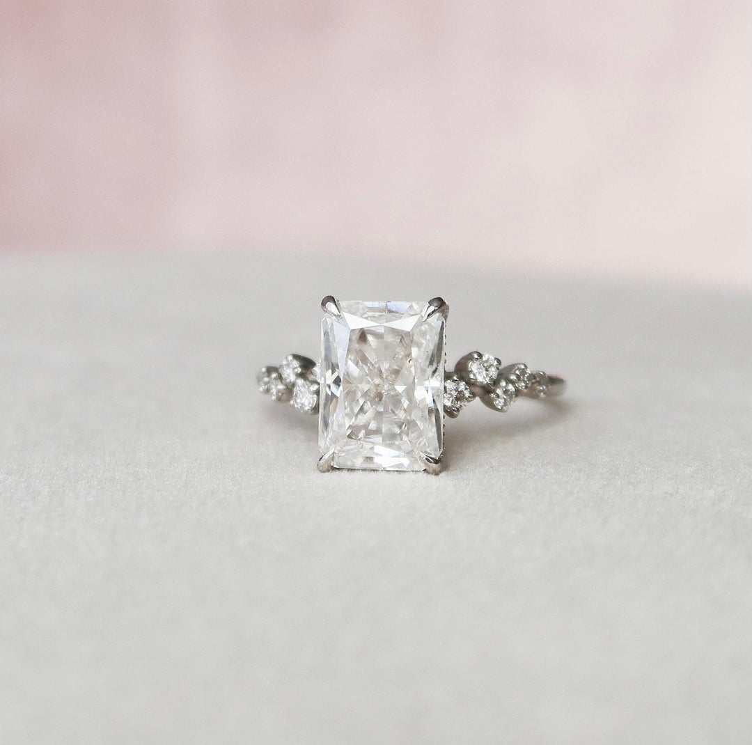 3.50CT Radiant Cut Cluster Moissanite Diamond Engagement Ring For Women