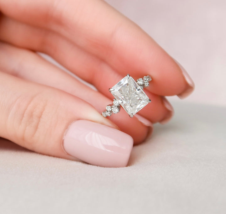 3.50CT Radiant Cut Cluster Moissanite Diamond Engagement Ring For Women