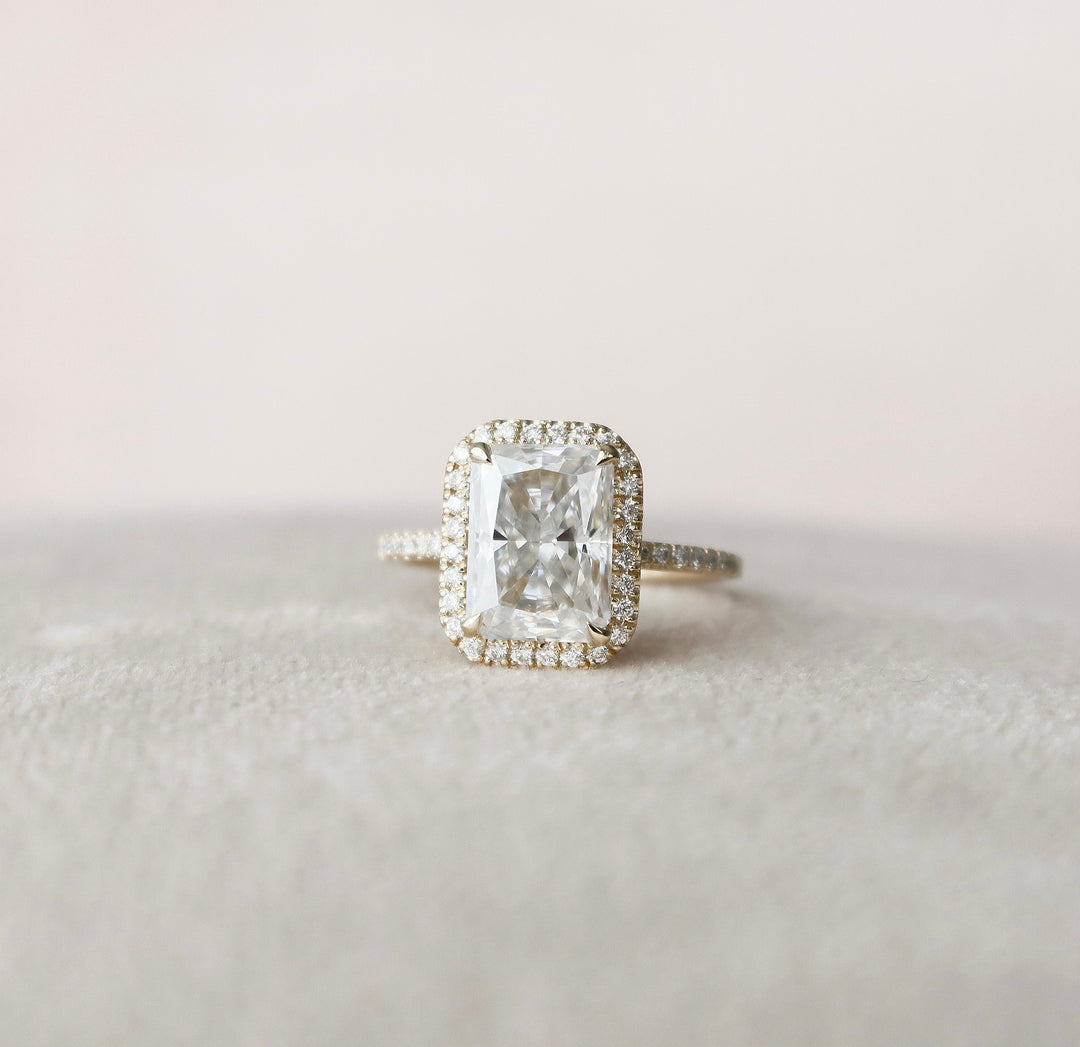 3.50CT Radiant Cut Halo Moissanite Engagement Ring
